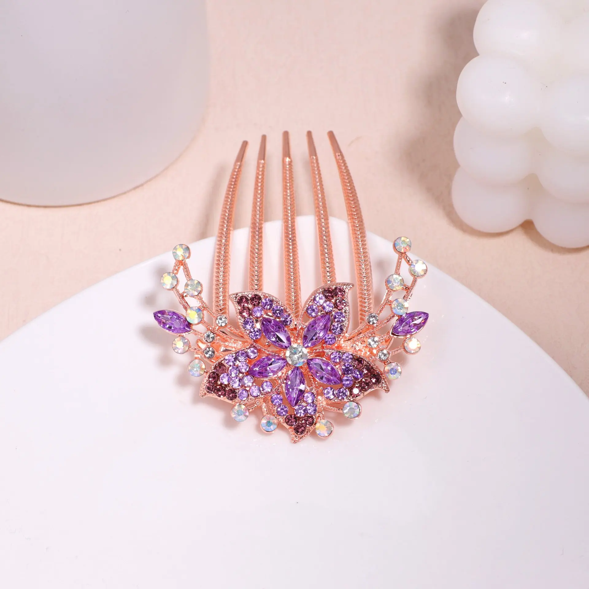 Alloy Color Rhinestone comb Korean version of the new style hair ornaments crystal five-tooth comb pin pony plate hair fork