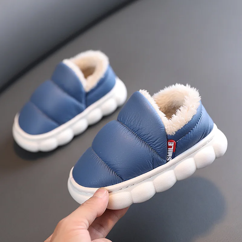 

Children Winter Waterproof Non Slip Snow Boots Girls Piled Thickened Cotton Slippers Boys Baby Lint Cotton Shoes Solid Color