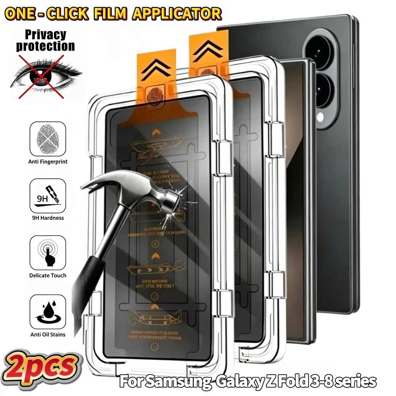 2-teiliges Set, staubfreier, sofort anbringbarer Sichtschutz-Displayschutz, geeignet für Samsung Galaxy Z Fold 8/Z Fold 8Ultra/Z Fold 7/Z Fold 6/Z Fold 5/Z Fold 4/Z Fold 3. Sichtschutzfolie aus
