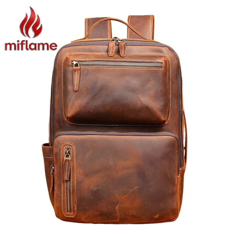 

Men's Vintage Crazy Horse Leather Backpack multifunctional Laptop Computer Bag Business Travel Outdoor