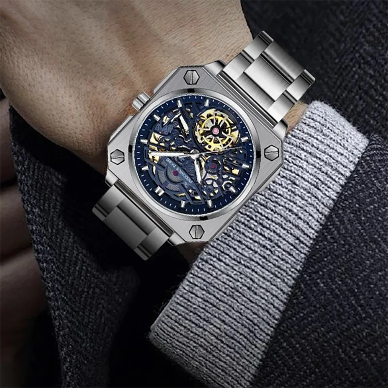 

Men Quartz Wristwatch Hollowed Out Three-dimensional Business Men's Steel Strip Watches Waterproof Night Light Watch