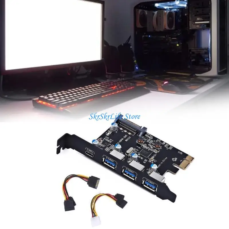 

E65E Pcie To Usb Expansion Card Pci-e to 1xType-C 3xTypeA Adapter Card Free-Power