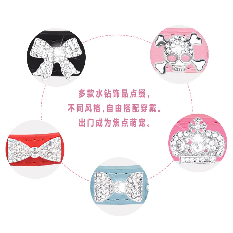 Adjustable Dog Collar Pet Pendant Bling Rhinestone Pu Leather Crystal Collar Pet Collar Pets Supplies Dog Cat Accessories