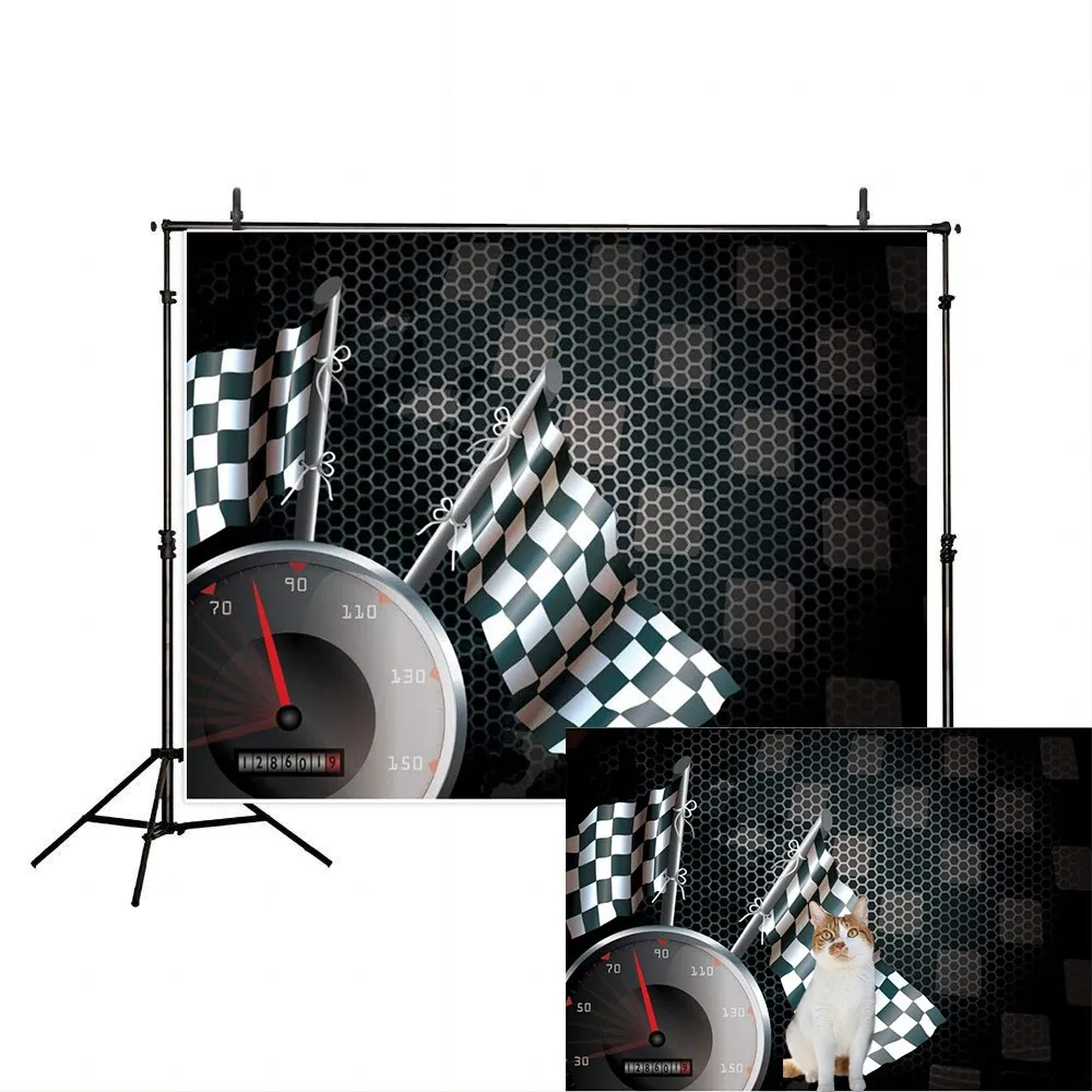 Speedometer Racing Chequered Flag Background Photography Backdrop Speed Automobile Champion Sport Competition Studio  Decoration