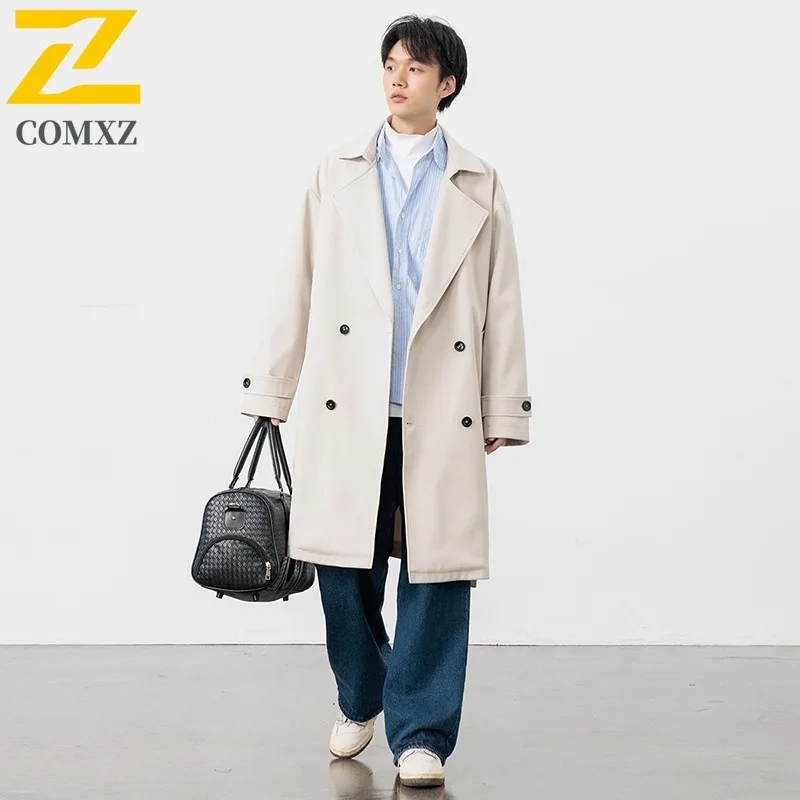سترة رجالي فاخرة على الطراز الكوري الحضري من COMXZ معطف خندق خفيف الوزن مزدوج الصدر مقاوم للرياح ملابس الخريف والشتاء #1