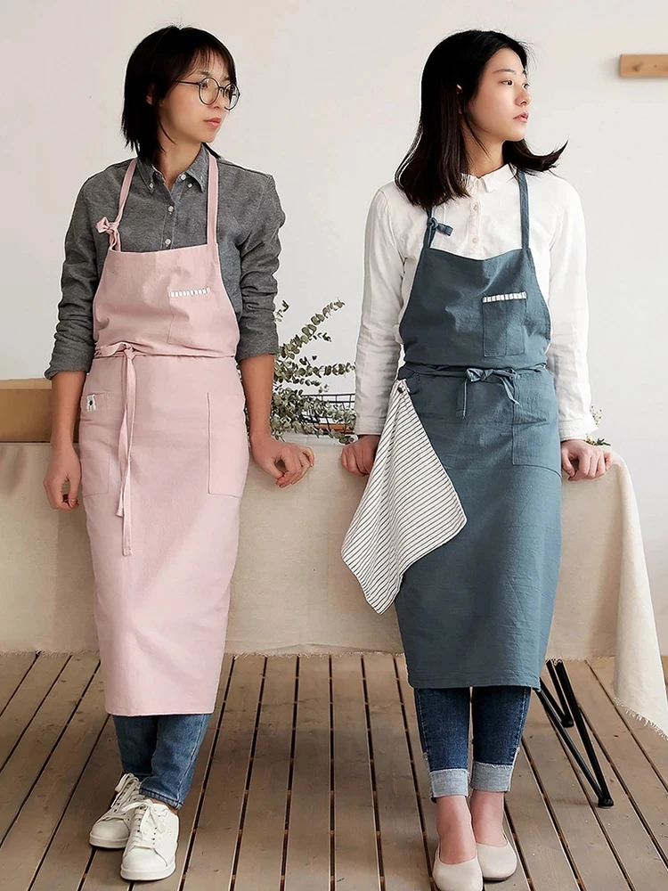 Simplicity PinaforeNordic Linen Pocket Apron Japanese Apron Linen Cross Over Apron BBQ Plain  Unisex Kitchen Cooking Baking