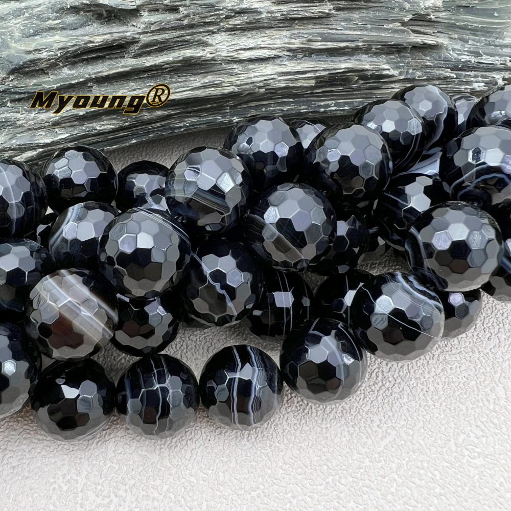 2Strands 14mm Large Faceted Natural Black Lace Agates Round Loose Beads For DIY Jewelry Making MY240108