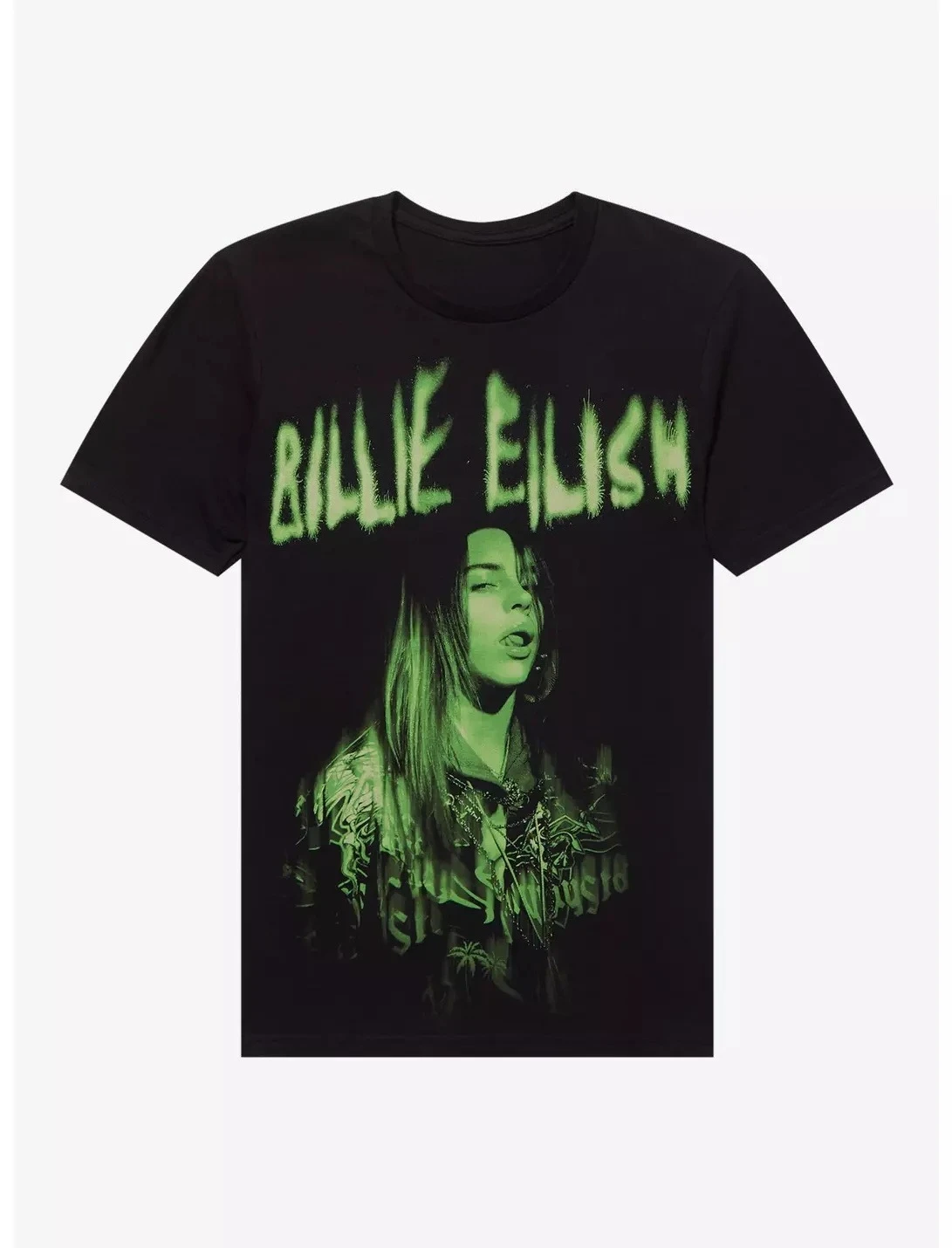Billie Eilish Green Jumbo Portrait Printed Casual Fashion Summer T-shirt for Men and Women Loose Oversized Retro Cotton T-shirt