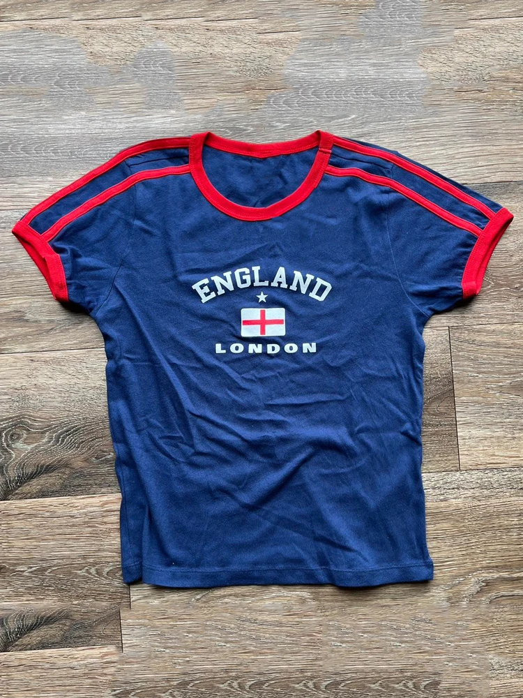 Estetica StreetwearY2k 90s gothicwomen's Tee Summer Casual Vintage Grunge Letter EMGLAND t-shirt manica corta Y2k Crop Top