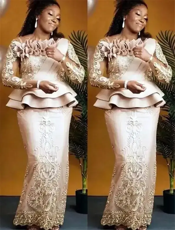 Plus Size Arabic Aso Ebi Champagne Lace Sexy Mother Of Bride Dresses Long Sleeves Sheath Vintage Prom Evening Formal Customized