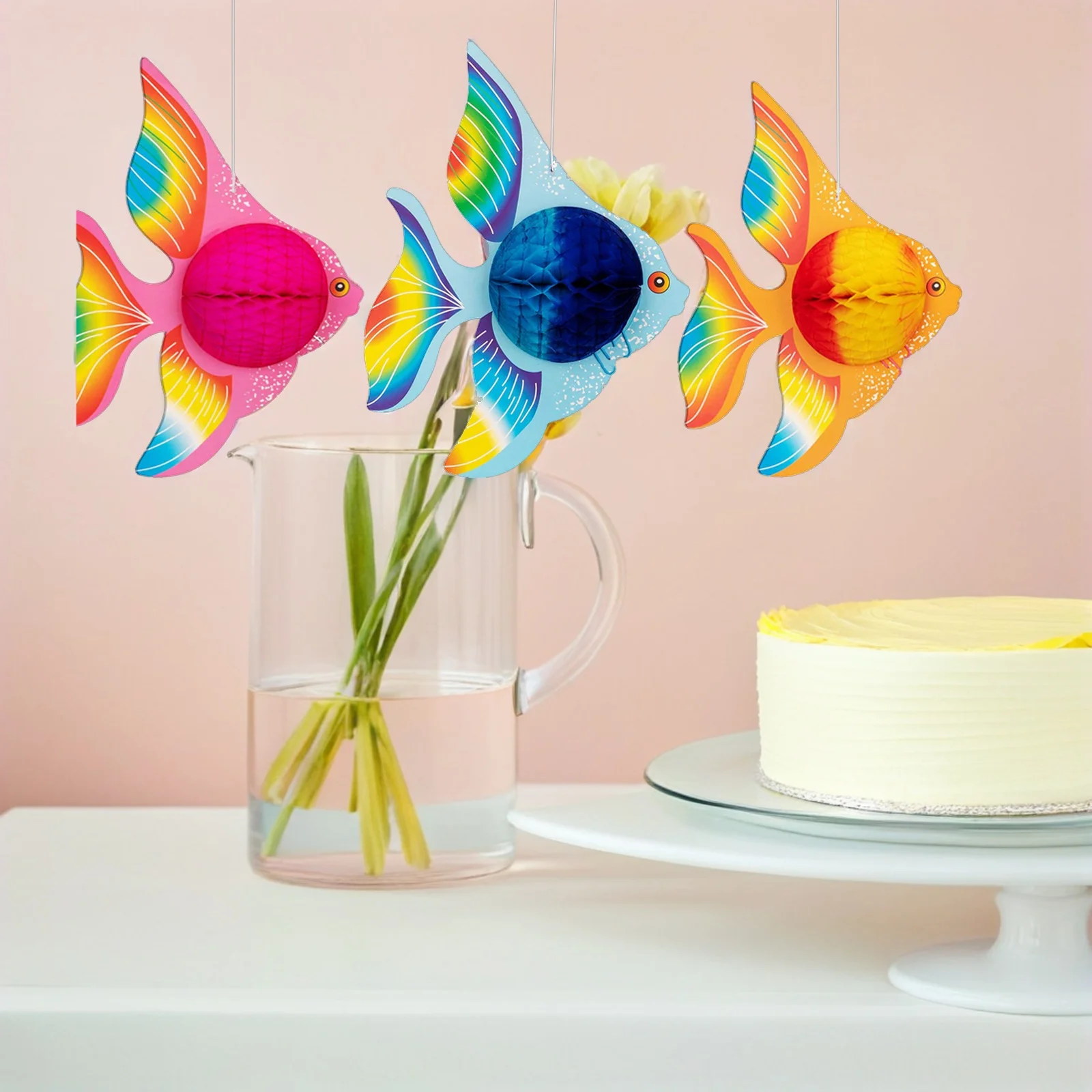 3pcs Colorful Fish Honeycomb Paper Decorations Party Hanging Ornaments Lightweight Festive Atmosphere