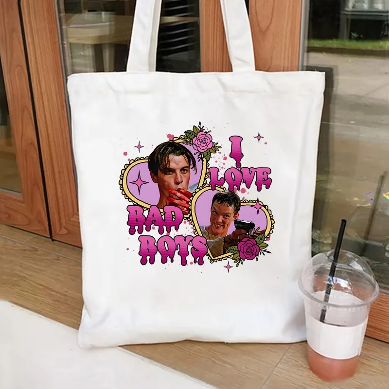 

I Love Bad Boys Harajuku printed tote bag Scream Lover Gift Favorite Scary Movie canvas bag Halloween Retro 90s ladies tote bag