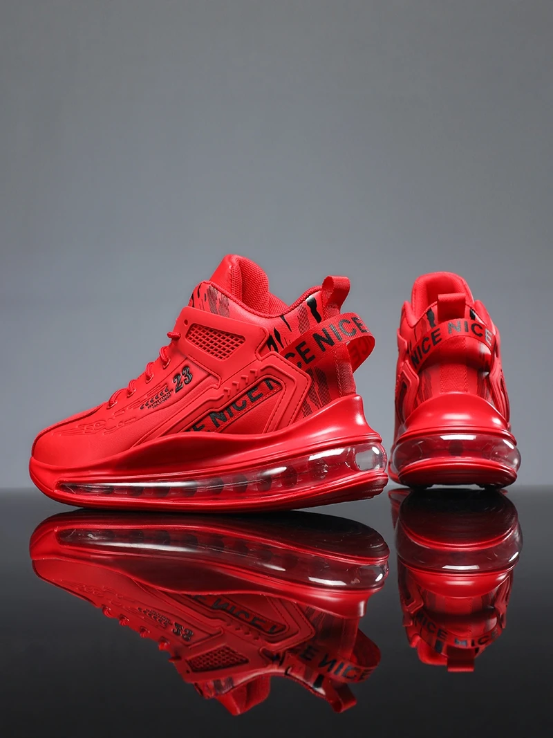 

Shock Absorption Running Shoes Men's Fashion Thick Bottom Sports Sneakers Anti-Slip Increase Height Red Dad Trendy Shoes