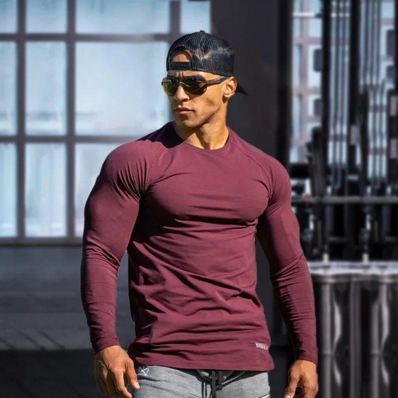 Mens Solid Stretch Tight Compression Long Sleeve T-Shirt Gym Fitness Running Quick Dry Tee Tops Male Casual Clothing Sweatshirts