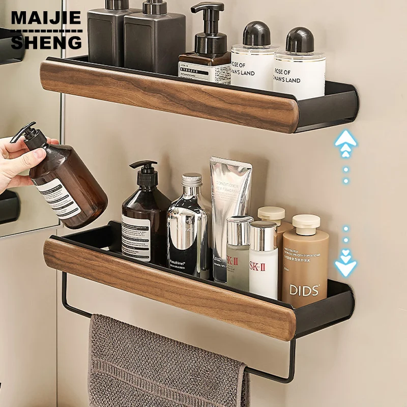 

Wood Black Kitchen Shelf, Screw Installation, Makeup Organizer, Mental Corner Shelf, Storage Shelf, Shower Wall Rack, Bathroom