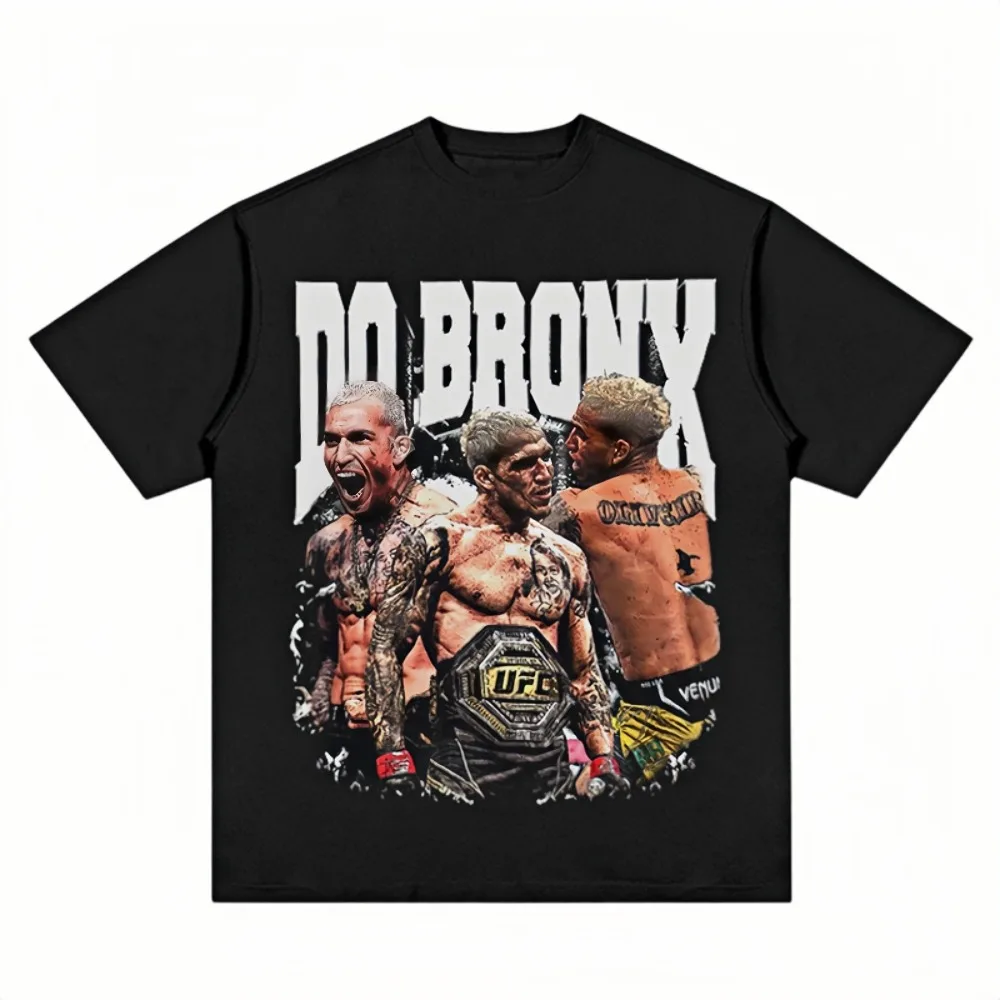 Camiseta con Estampado de Charles Oliveira Do Bronx para Hombre, Estilo Urbano, Corte Holgado, Cuello Redondo, Diseño Vintage, Gráfico Champion, Uso Diario
