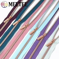 Meetee 2/3/4/5M 5# RoseGold Zipper Tape+Zippers Slider Puller Bag Pocket Sewing Closure Zip Coil Clothing Zips Head Accessories