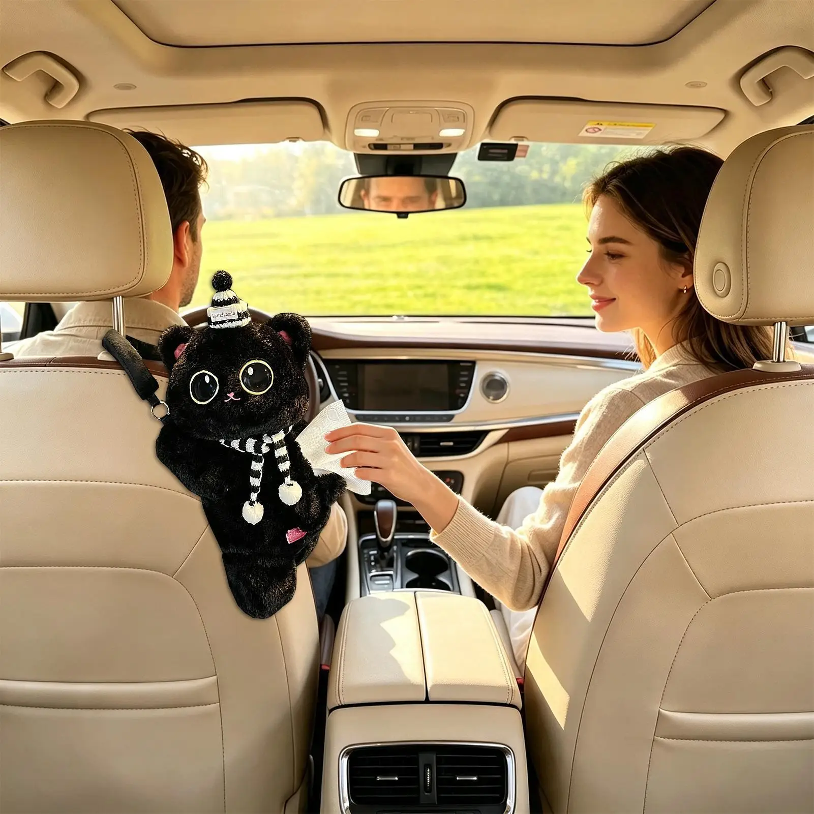 Car Tissue Holder Cute Plush Cat Wet Wipes Paper Organizer With Loop Animal Shaped Car Tissue Holder For Truck SUV RV Trailer