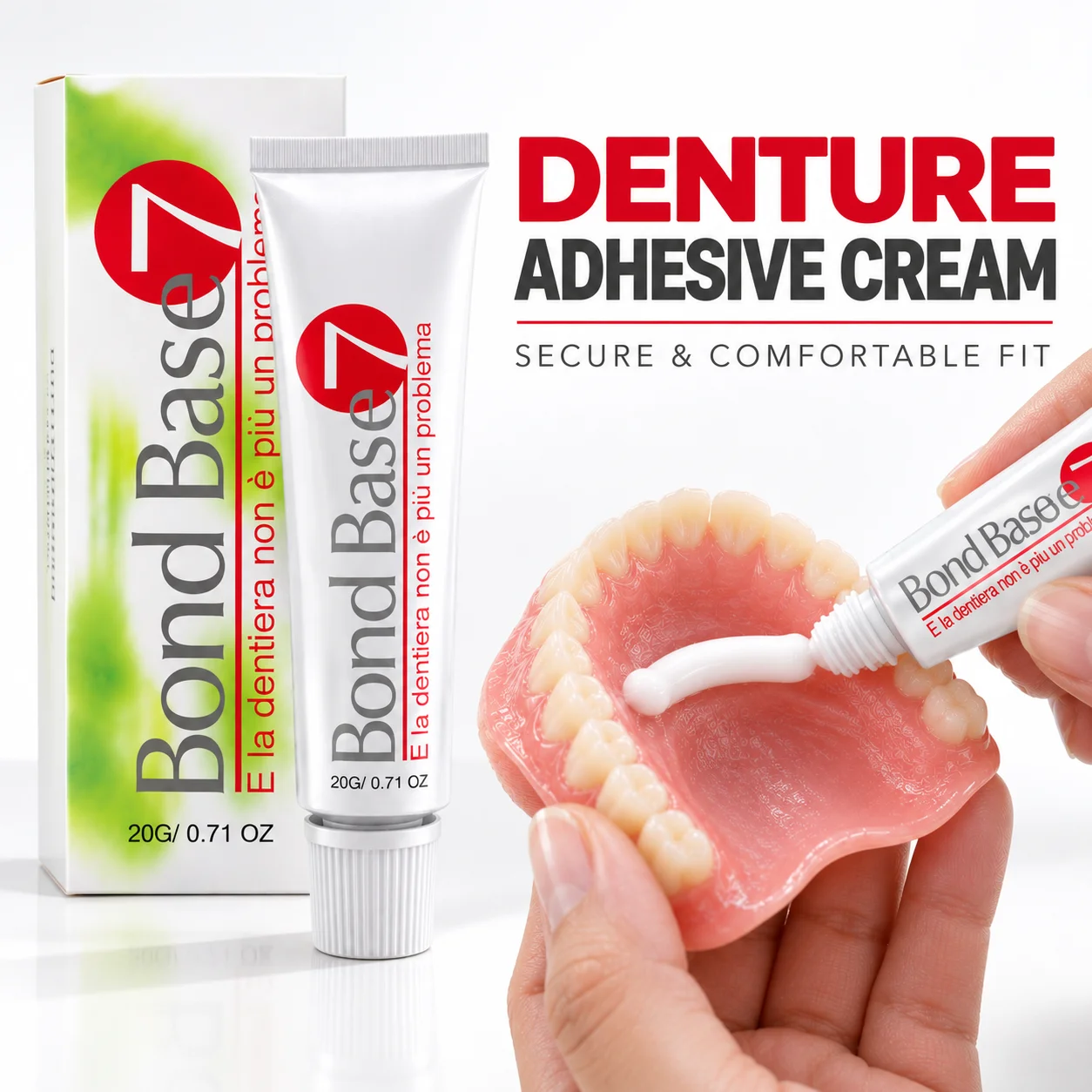 Bond Base Denture Adhesive Cream LongLasting Strong Hold For Dentures Comfortable & Secure For Upper & Lower Dentures 20g