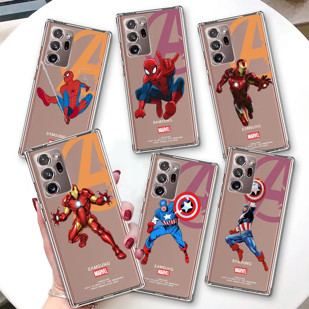 Marvel Spiderman Iron Man Phone Case for Samsung Galaxy Note 10 Plus 20 Ultra 5G 8 9 10 Lite TPU Transparent Soft Cover J4 M21