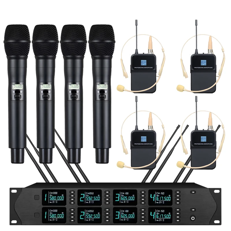 JYPY Microfono wireless UHF professionale Microfono lavalier portatile a 8 canali per microfono a fascia per performance sul palco