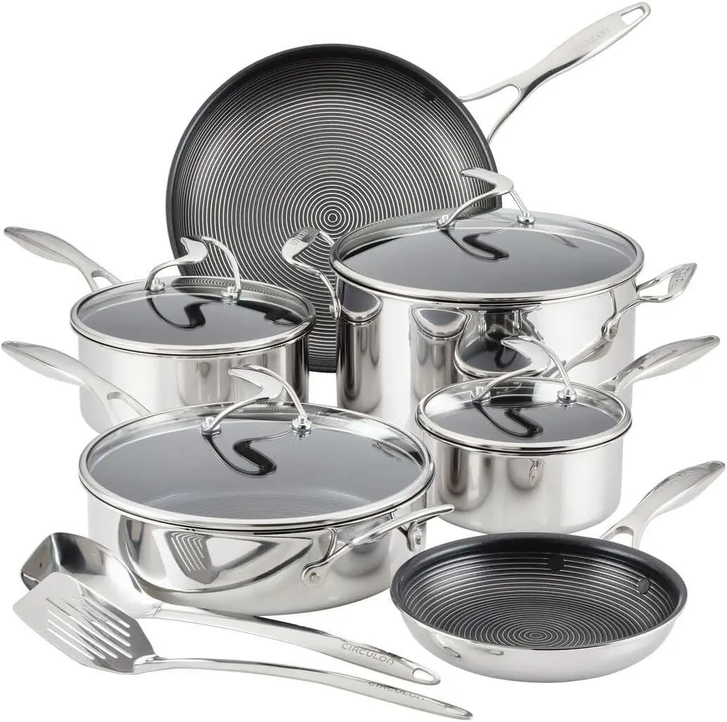 

Clad Stainless Steel Cookware Pots and Pans and Utensil Set with Hybrid SteelShield and Nonstick Technology, 12 Piece