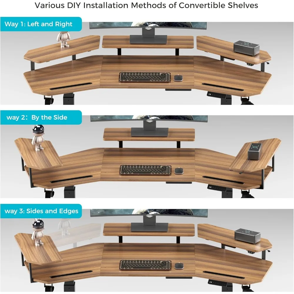 مكتب ألعاب قائم بمحرك مزدوج، مكتب كمبيوتر على شكل جناح مقاس 63 بوصة مع لوحة ماوس، طاولة ارتفاع كهربائية قابلة للتعديل #5
