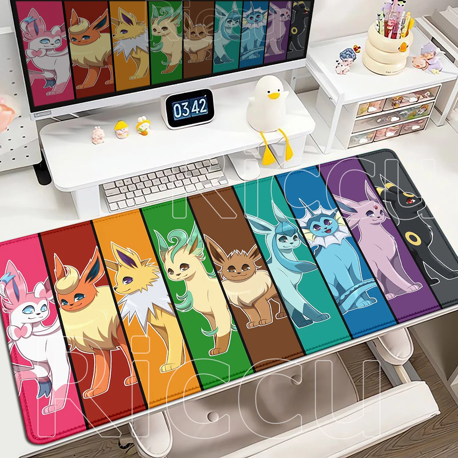 Nowa Kawaii Tapeta E-Eevees Podkładka pod Mysz P-Pokemony Akcesoria Biurowe Gamingowa Podkładka na Biurko Antypoślizgowa Mata Pod Klawiaturę PC HD Anime Mousepad — zdjęcie produktu 3