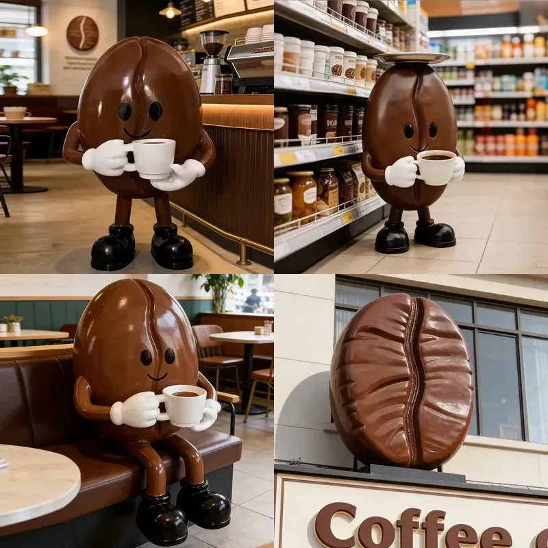 Large Resin Coffee Bean Sculpture Ornament for Storefront Coffee Shop Wall Art Popular Social Media Check-In Background