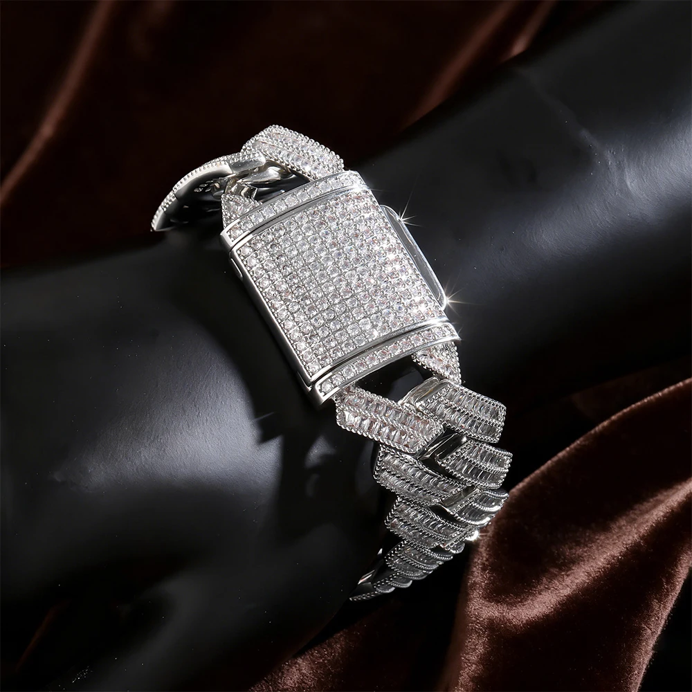 

Iced Out модный кубинский браслет 22 мм с полным покрытием из циркония, рэпер-рокер, роскошные ювелирные изделия в стиле хип-хоп для мужчин, изысканные цепочки на запястье