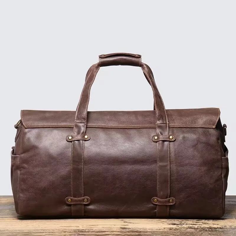 Sac à main de voyage en cuir véritable conviviale ré pour homme, couche de tête vintage, sac à bandoulière horizontale Bergame, cuir de vachette, court voyage