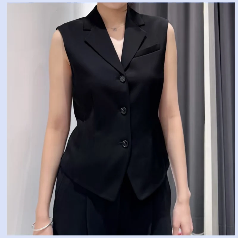 26 year new triacetate sleeveless versatile suit collar vest top for slimming temperament