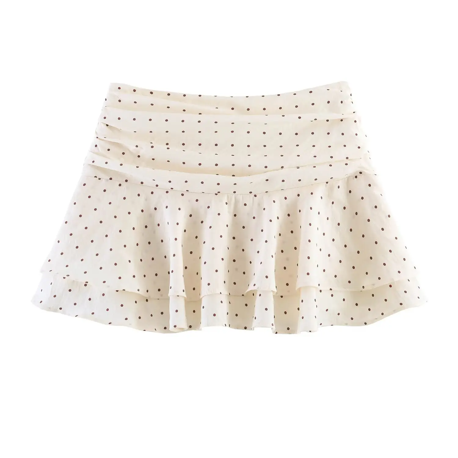 BSAY  New Beige Polka Dot Skort Women High Waist Pleated Ruffle Layered Mini Skirt Summer Casual Beach Short Pants With Lining