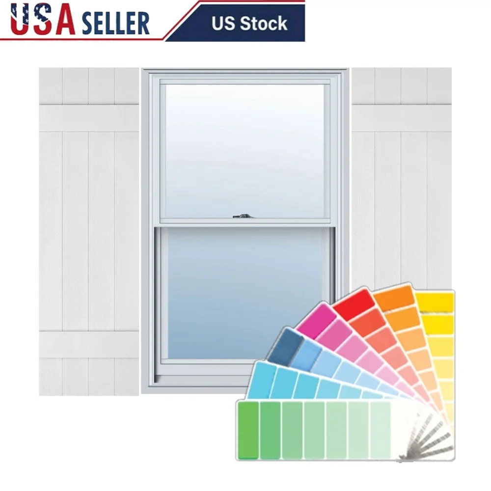 

Vinyl Shutters Board and Batten Trimmed Design Easy Install Durable Outdoor Home Improvement Shutter-Loks Included Paintable