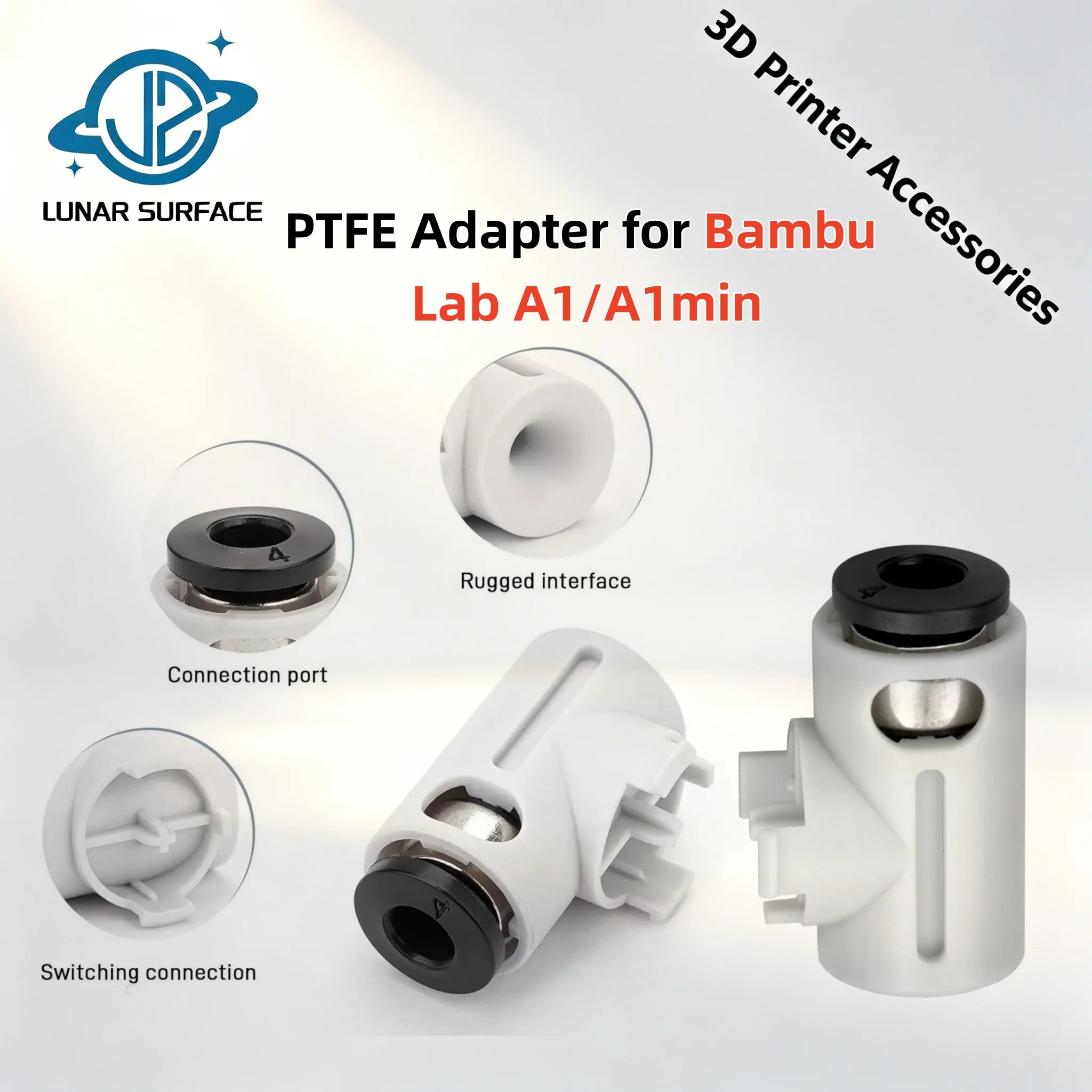 Lunar Surface PTFE Pneumatic Feed Pipe Joint Tube Connector Compatible with Bambu Lab A1 Mini 3D Printers Pneumatic Accessories