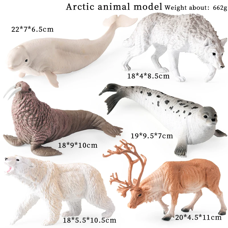 Oenux 6 قطعة حيوانات القطب الجنوبي البطريق القطب الشمالي الدب القطبي الأيائل ختم الذئب عمل أرقام البلاستيكية لعبة تعليمية لطيفة للأطفال هدية #2