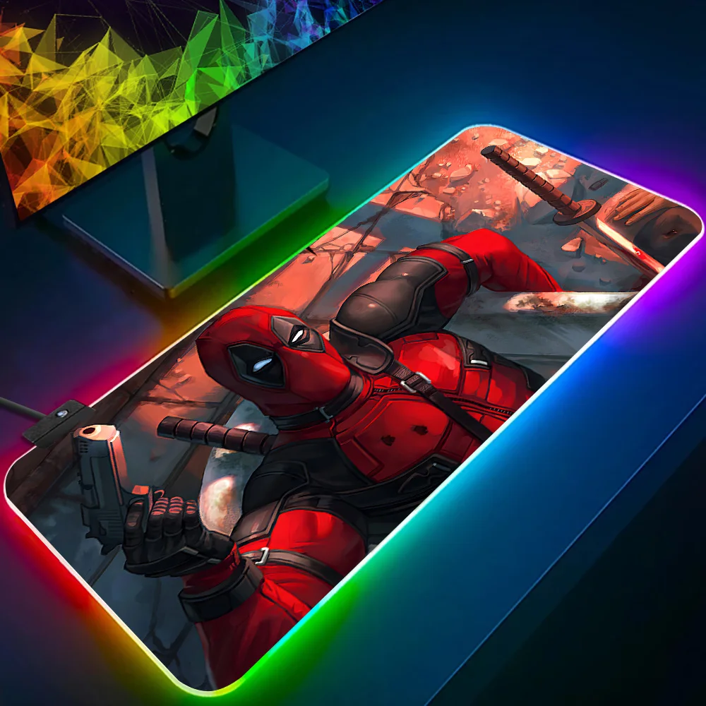 M-Marvel Deadpools RGB Pc Gamer Keyboard Mouse Pad Mousepad LED Glowing Mouse Mats Rubber Gaming Computer Mausepad