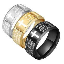 English Titanium Steel Christian Cross Bible Ring for Men and Women Personalized Ring Customize Ring Engraved Ring