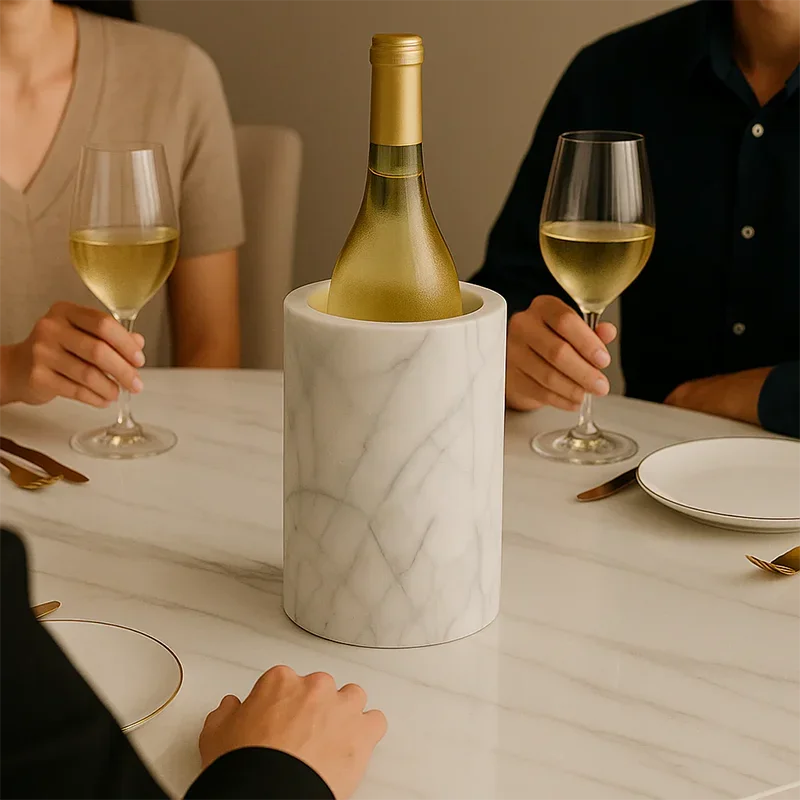 Natural Marble Single Bottle Wine Chiller for Champagne Wine Beer Natural Stone Ice Bucket Cooler for Kitchen Bar Party Decor