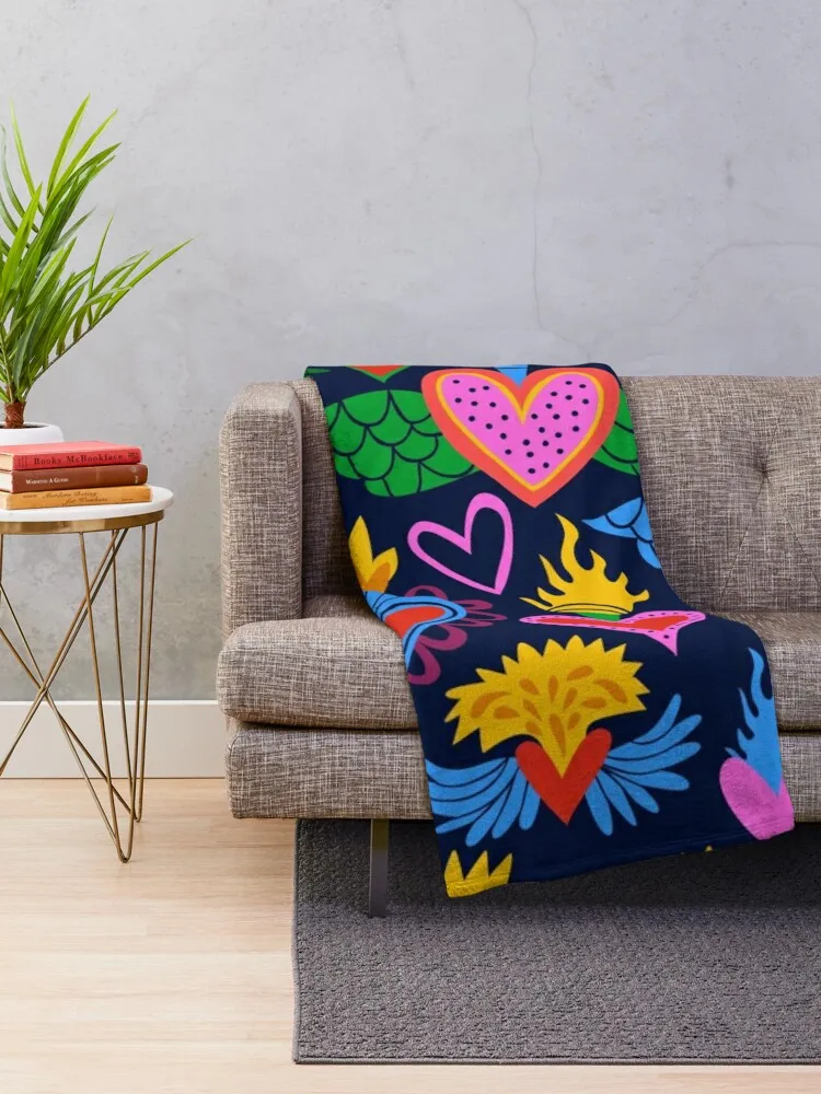 Sacred Hearts Mexican Folk Art Throw Blanket Blanket For Baby Decorative Sofa Blankets