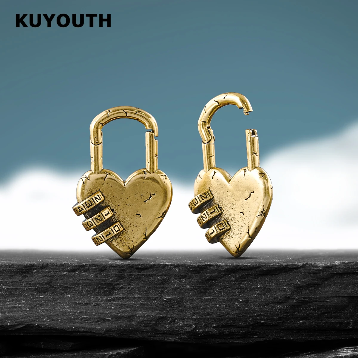 KUYOUTH Punk Expanders Stretchers Copper Magnet Heart Combination Lock Body Jewelry Ear Weight Gauges Earring Piercing  2PCS