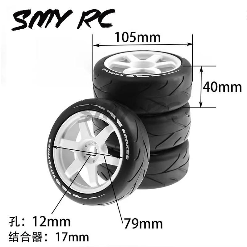 4szt 105mm Gumowa opona Plastikowe koło z adapterem 17mm do 1/8 On Road Rally RV RC Car HSP ZD Racing HPI WLtoys ARRMA