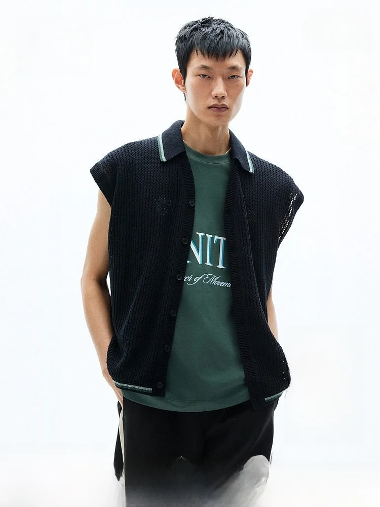 

Мужской трикотажный жилет свободного кроя с воротником-стойкой H&M, повседневный, весенний, из смесового хлопка и полиэстера, модель 326003