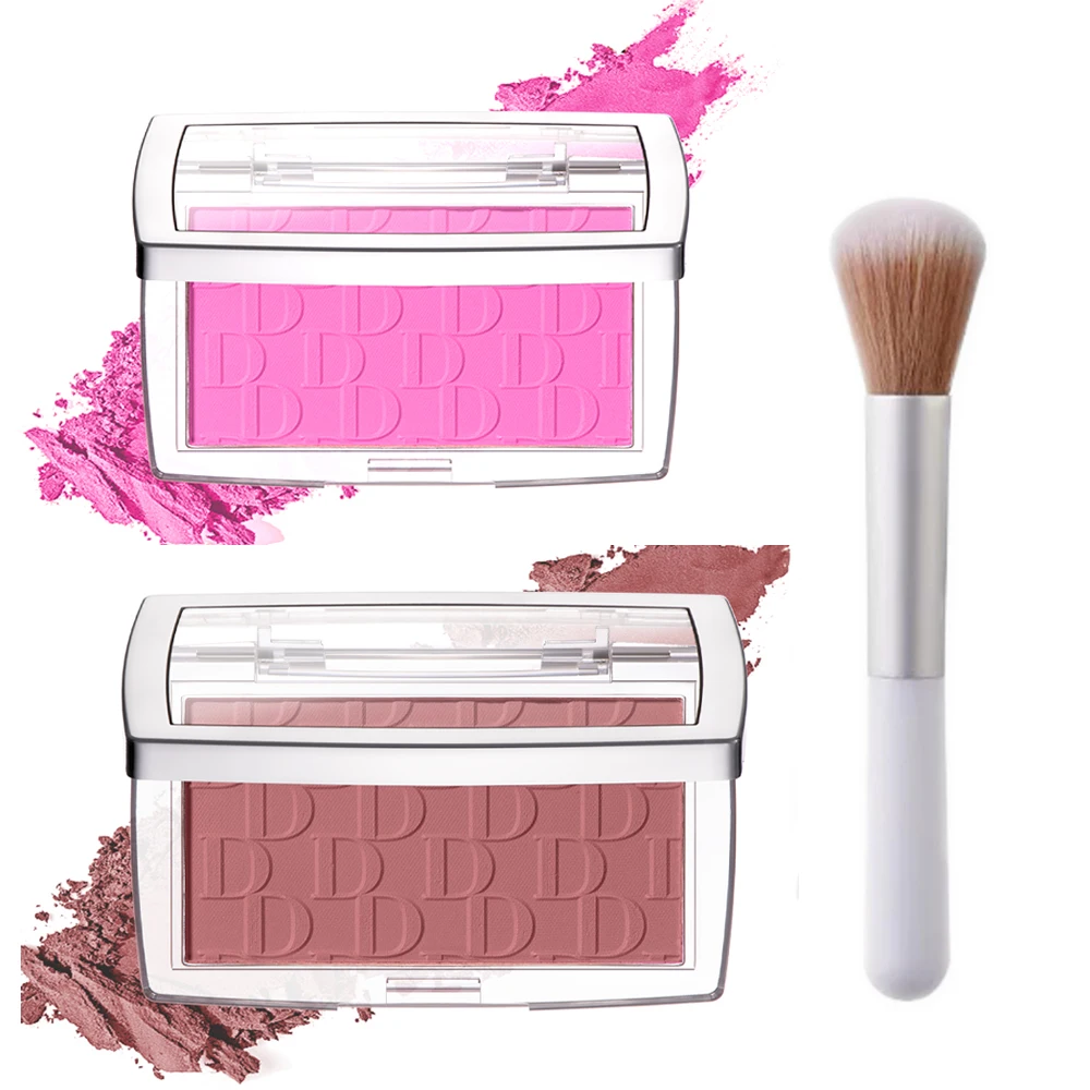 Paleta de Rubor Mate en Relieve, Rubor en Polvo Rosa Coral de Alta Pigmentación con Brocha de Maquillaje Profesional