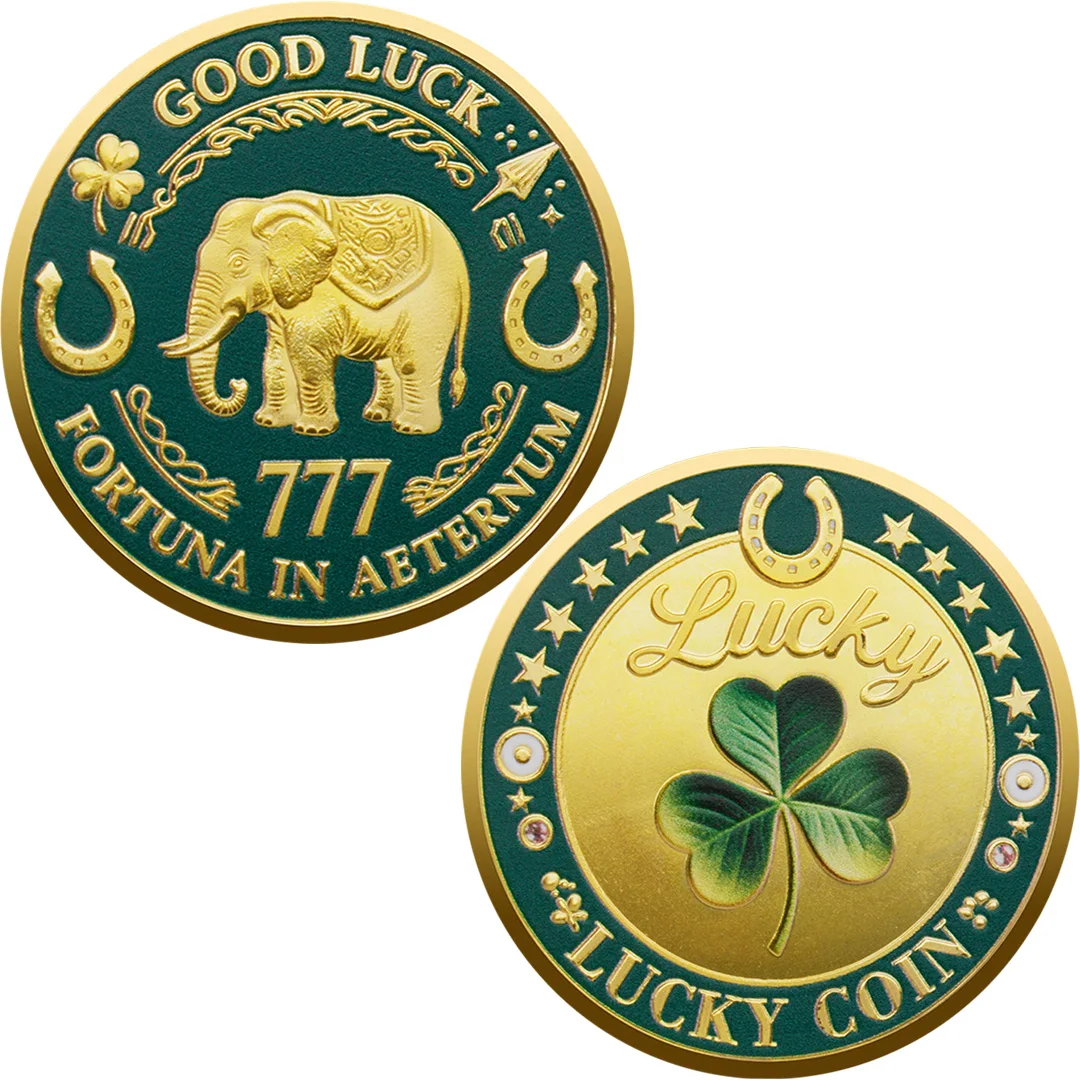 عملة تذكارية مطلية بالذهب البرسيم حسن الحظ فورتونا في عملة تذكارية الأبدية ديكور المنزل