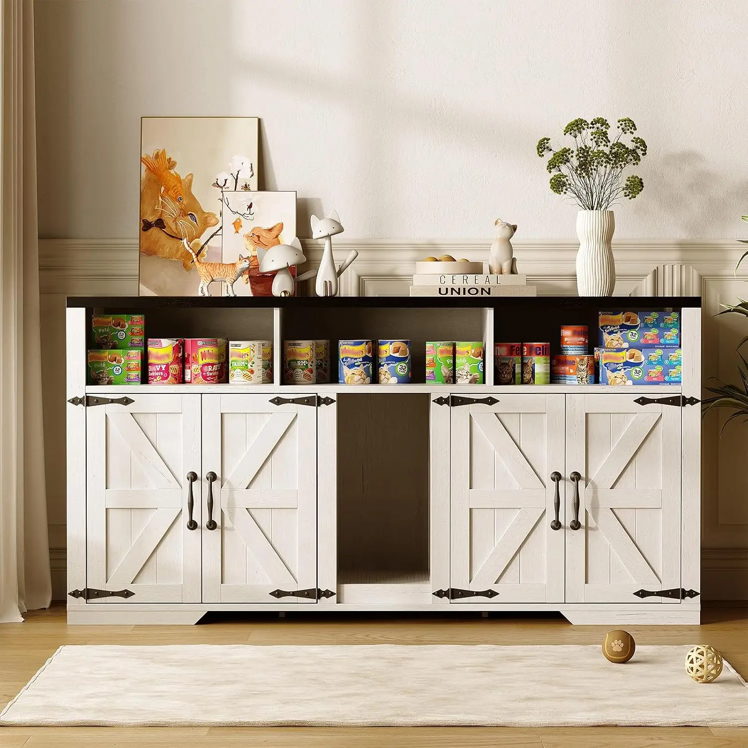 Litter Box Enclsoure for 2 Cats, 53.1" Cat Litter Box Furniture Hidden with Scratch Pad, Wooden Cat Litter Box Cabinet