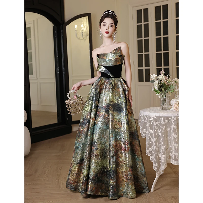 Luxury Strapless Ball Gown Satin Prom Dresses Elgant Floor-Length Women Formal Special Occasion Dressess Long