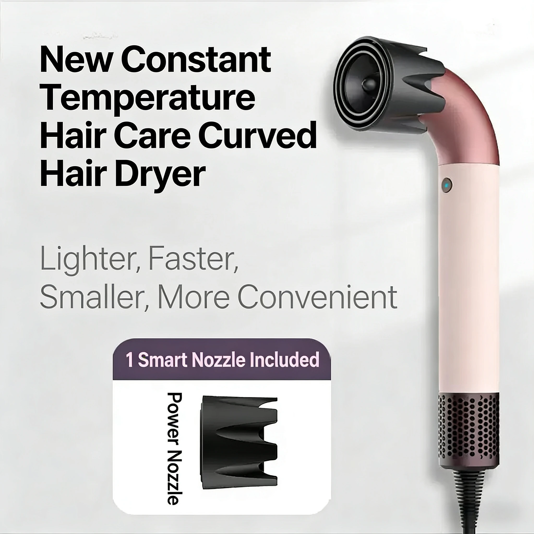 Professional High-Speed Hair Dryer with Curved Tube 30-Second Quick Drying Strong Wind Power for Efficient Styling