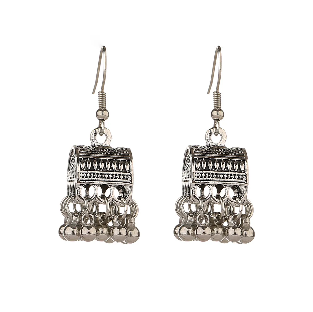 2022 Retro Silver Color Bell Alloy Earrings Carved Indian Jewelry For Women Earrings Gypsy Jewelry