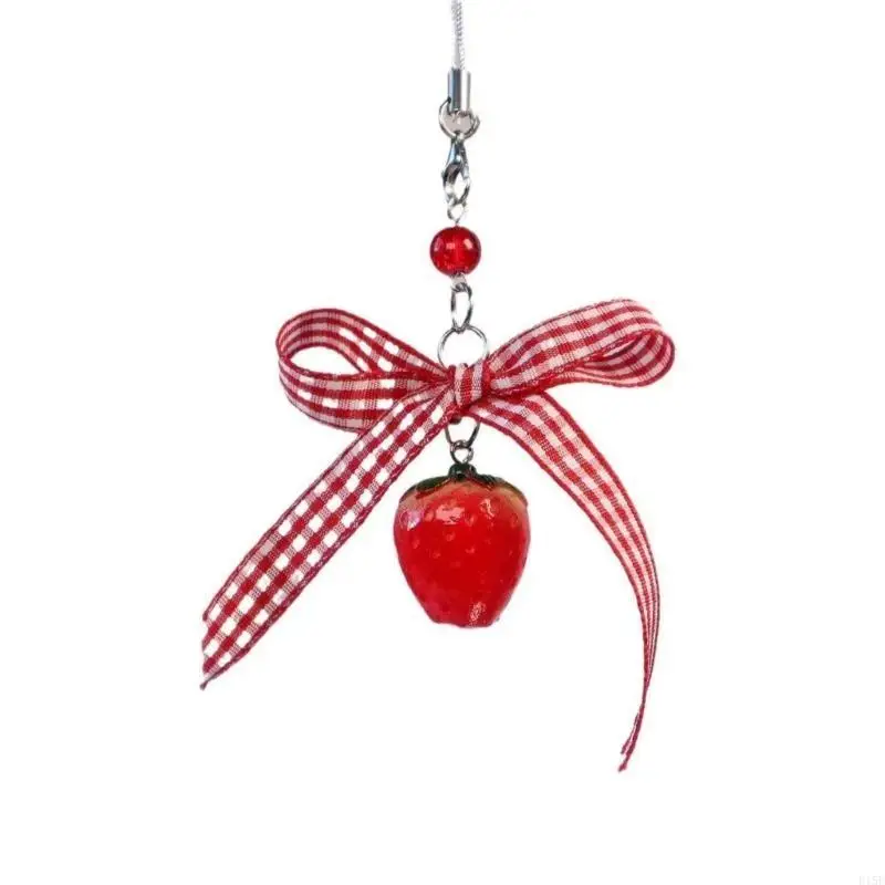 E15E Strawberry Cube Bowknot Pendant Pendant Phone Apped Hanging Corre